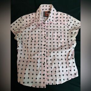 Liquor Brand TCB western pink and black skull dress shirt